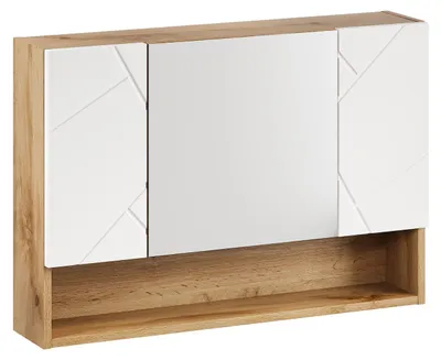 Produktbild von Badplaats Spiegelschrank Manello 80 x 17 x 60 cm – Eiche mit Matt Weiß – Badezimmerschrank mit 3 Türen