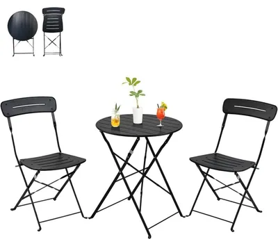 Productafbeelding van Bistroset, 3-delig, bestaande uit 2 inklapbare stoelen en een ronde tafel, weerbestendig, zwart