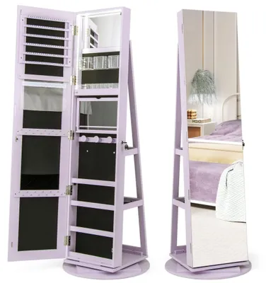 Image de Armoire à bijoux rotative à 360° avec éclairage LED, miroir et serrure