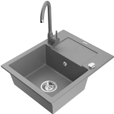 Produktbild von Mexen Enzo 1 Becken-Granitspüle mit Abtropffläche und Mischbatterie Telma, Grau - 6506-71-670200-71