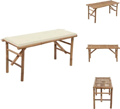 Immagine prodotto di vidaXL Panchina da giardino pieghevole con cuscino 118 cm in bambù - Panchine da giardino
