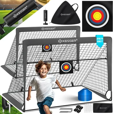 Produktbild von KESSER® Fussballtor 2er Set | Tolles Fußball Geschenk für Kinder, Indoor und Outdoor Garten : Antirutsch - Inkl. Fußball Trainingszubehör: Hütchen, Zielscheibe, Sporttasche, Ballpumpe