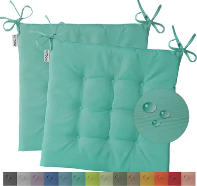 Produktbild von heimtexland 2er Pack Outdoor Stuhlkissen Sitzkissen wasserabweisend wetterfest Gartenkissen 40x40 gesteppt Gartenstuhl Gartenbank Polster Kissen UV-beständig Typ551 Türkis