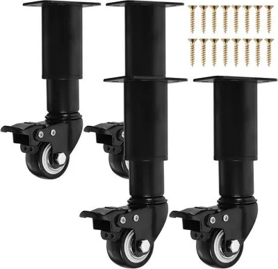 Produktbild von Einstellbare Möbelstützen mit Rollen schwarz 14,5-16cm