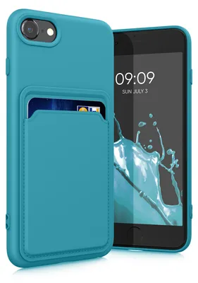 Produktbild von kwmobile Handyhülle für Apple iPhone SE (2022) / SE (2020) / 8 / 7 Hülle mit Kartenfach - TPU Case - Kabelloses Laden - Schutzhülle Cover in Hellblau