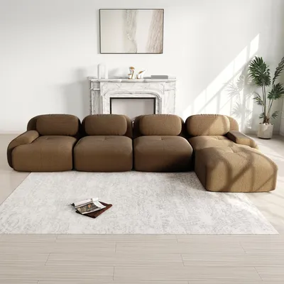 Produktbild von Rahmenloses Sofa, Modulares 4-Sitzer-Ecksofa, aus Cord, 32D-Sitzfläche, L-förmige Polstergarnitur für das Wohnzimmer, keine Montage erforderlich
