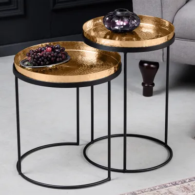 Produktbild von 2er Set Beistelltisch ELEMENTS 55cm gold handmade rund