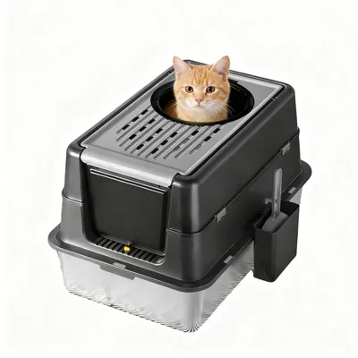 Image de Litière pour chat Garvee, en acier inoxydable, grande, fermée, avec couvercle rabattable