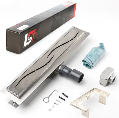 Produktbild von Duschrinne Stromlinie Wellen 500x70mm Ablaufrinne mit Edelstahl Siphon Haarsieb