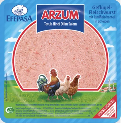 Produktbild von ARZUM Geflügelwurst mit Rind – Halal Hähnchen & Pute, in Scheiben, 100 g – EFEPASA