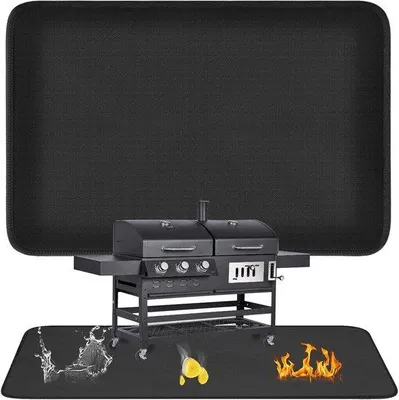 Produktbild von Famanu Grillmatte 60 x 36 Zoll - Feuerfeste Unterlage - Silikon Glasfaser Matte - Wasserdicht und Ölbeständig (Schwarz)