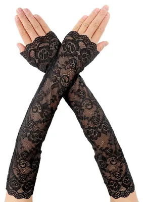 Immagine prodotto di Guanti senza dita da donna, lunghi fino al gomito, con motivo floreale, bianchi e neri