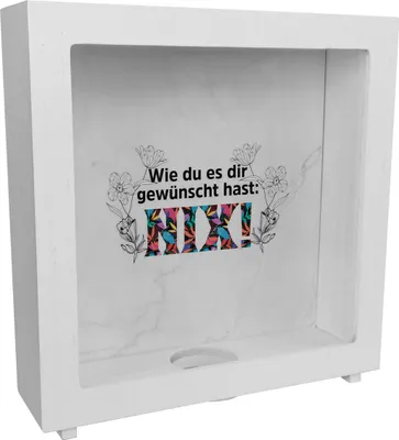 Produktbild von Nichts gewünscht Rahmen Spardose aus Holz mit Spruch Wie du es dir gewünscht