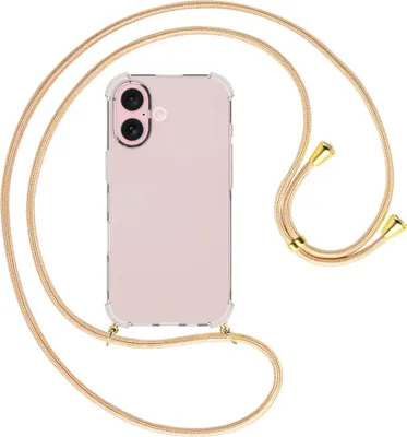 Produktbild von Handykette Backcover-Schutzhülle mit Band (Metall goldfarben) für iPhone 16 - Goldkordel
