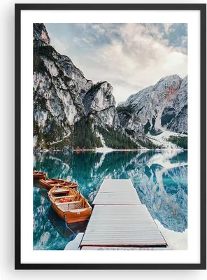 Produktbild von Gerahmtes Poster - Schwarzer Rahmen - Boote Berge Hafen - 50x70 cm - Wand Bild - Wanddeko - Wandbilder - Kunstposter - Wandposter - Bilderrahmen - Bilder - Kunstdruck - P2BPA50x70-5068