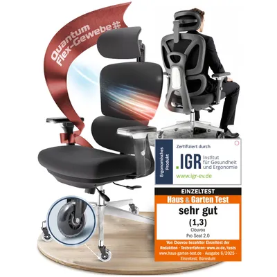 Produktbild von CLOUVOU ProSeat Bürostuhl Ergonomisch Schreibtischstuhl Höhenverstellbar, 4D-Armlehne, 3D-Kopfstütze, Orthopädische Rückenlehne [Nr.1 in Komfort]