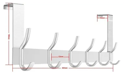 Immagine prodotto di Porta appendiabiti da porta con 6 ganci, barra appendiabiti per porta, alluminio, 40 x 18 x 4,5 cm