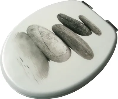 A toilet seat lid with a stone pattern.