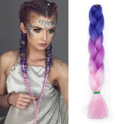 Productafbeelding van Kunsthaar extensions om in te vlechten, 60 cm, ombre jumbo vlechten, 100 gram, donkerblauw-paars-roze