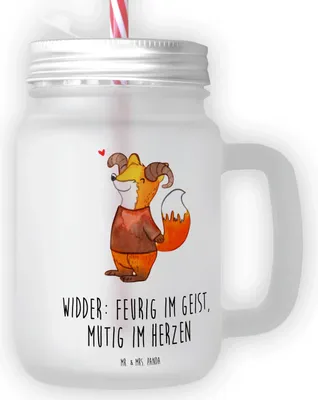 Produktbild von Mr. & Mrs. Panda Glas Widder Astologie - Transparent - Geschenk, Sternzeichen, Becher mit Strohhalm, Astrologie, getränkebecher, Geburtstagsgeschenk, Tierkreiszeichen