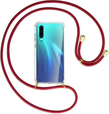 Produktbild von Handykette Backcover-Schutzhülle mit Band (Metall goldfarben) für Huawei P30 - dunkelrot