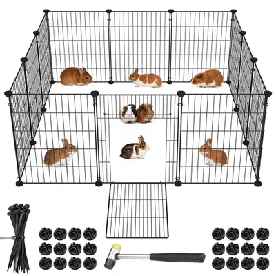 Productafbeelding van BAKAJI omheining met deur voor kleine huisdieren, personaliseerbaar, van metaal, modulair