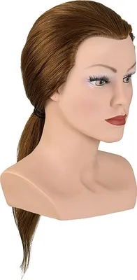 Produktbild von Übungskopf Lady Medium Echthaar mittelblond 40-45 cm leichte Naturwelle Wimpern für Meisterprüfung