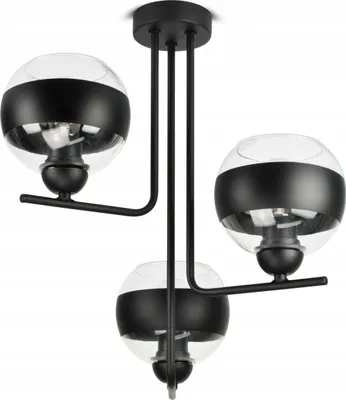 Produktbild von LUXOLAR - Led Deckenleuchte 3 flammig - Deckenlampe Schwarz E27 60W - Hängelampe für Wohnzimmer, Küchen - Schwarz/transparent Glas Kugeln