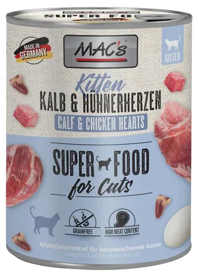 Produktbild von MAC's KITTEN KALB & HÜHNERHERZEN, Kitten, jede Rasse, Huhn, Herz, Kalbsfleisch, 800 g, Getreidefrei