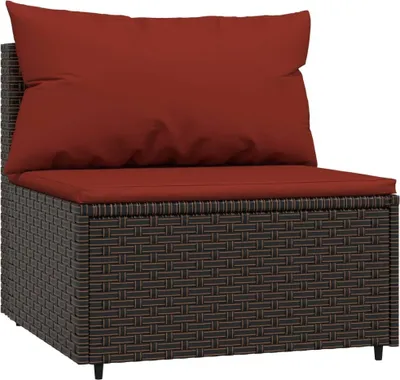 Image de vidaXL Canapé de jardin central avec coussins Marron Poly Rattan