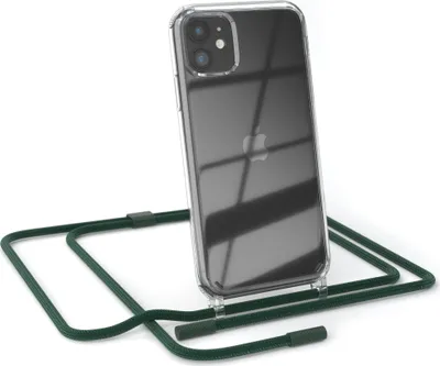 Produktbild von EAZY CASE Handykette für Apple iPhone 11, Clear Case aus Silikon, mit Umhängeband, abnehmbare Endstücke, Handyband in Grün