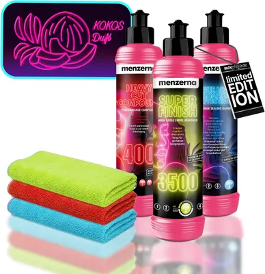 Produktbild von Auto Politur & Versiegelung Set | Menzerna Heavy Cut Compound 400 gegen Kratzer + Super Finish 3500 Hochglanzpolitur + Power Lock Ultimate Protection + 3x Poliertuch 40x40cm | Autopolitur