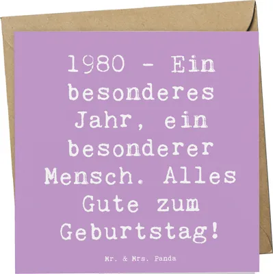 Produktbild von Mr. & Mrs. Panda Grußkarte Spruch 1980 Geburtstag - Lavendeltraum - Geschenk, Klappkarte, liebevolle Geschenke, anlasskarte, Happy Birthday, Alter, doppelkarte, faltkarte