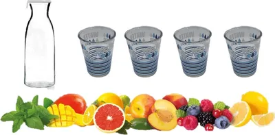 Produktbild von Karaffe mit Deckel 1 Liter + Glas 270ml 4er Drinkgläser Set Spülmaschinenfest Mikrowellengeeignet Water