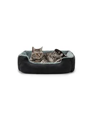 Produktbild von lionto Katzenbett, weiches Kuschelbett mit herausnehmbarem Wendekissen & Anti-Rutsch-Boden, pflegeleicht & modern, 60x48 cm, schwarz/grau