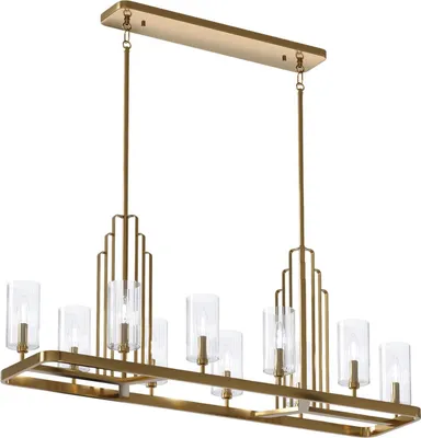 Produktbild von Hängelampe Metall Glas H: max. 162,5 cm in Messing gebürstet E14 länglich Jugendstil Pendelleuchte