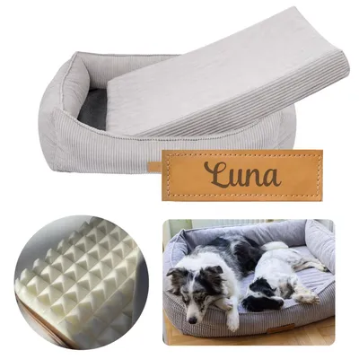 Produktbild von Orthopädisches Hundebett XXL personalisiert mit Namen 110x90 cm – Hundesofa für große Hunde waschbar