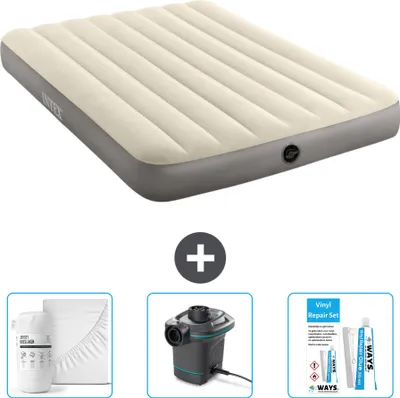 Produktbild von Intex Airbed - Doppelbett - 137 x 191 x 25 cm - Beige - Im Lieferumfang enthalten Spannbettuch - Pumpe en Reperaturset