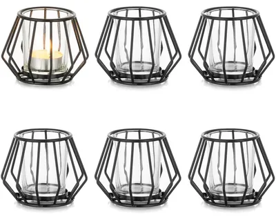 Productafbeelding van Theelichthouder, zwart, metalen set van 6. Windlicht, 6 stuks, zwart - 1