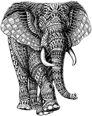 Productafbeelding van Tijdelijke Olifant Tatoeage - Nep Tattoo Dier - Huid Decoratie - Eenvoudig Aanbrengen - 20 x 15 cm - Zwart