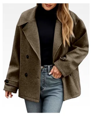 Produktbild von Damen Croppedjacke Eleganter Revers Wollmantel Warmer Kurzer Blazer Casual Cardigan Übergangsmantel Trenchcoat Outwear Herbst Winter Cabanjacke Warmer Wintermantel