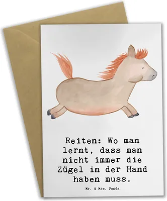 Produktbild von Mr. & Mrs. Panda Grußkarte Reiten Freiheit - Weiß - Geschenk, Teamsport, Pferdesport, dankeskarten, weihnachtskarten, Reiter, Sportler, osterkarten, Sport, osterkarte