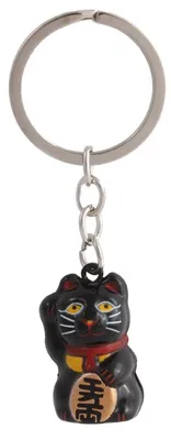 Produktbild von 012-S Glückskatze Schlüsselanhänger Schwarz Glöckchen im Korpus Metall