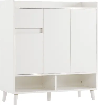 Produktbild von Merax Schuhschrank mit 2 Türen, Sideboard mit 1 Schublade und verstellbaren Einlegeböden Schuhaufbewahrung, Kommode mit Massivholzbeinen, Weiß