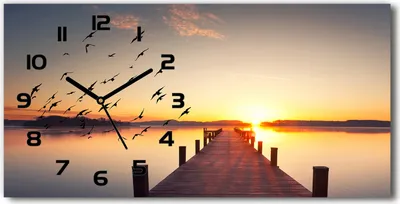 Produktbild von Wanduhr aus Glas – 60x30 cm - Glasbild - Glasuhr - Gehärtetes Glas - schwarze-zeiger - Sonnenuntergang
