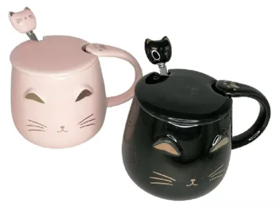 Image de Solidchoice - Coffret de 2 tasses "Kawaii" de 450 ml avec couvercle et cuillère