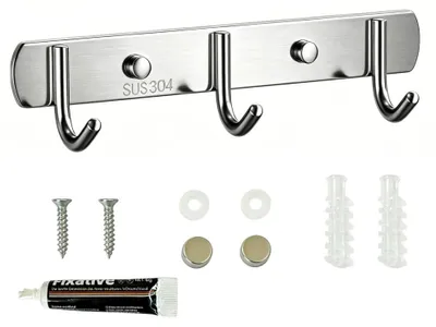 Wandgarderobe aus Edelstahl 304, 3 Haken, 20 cm