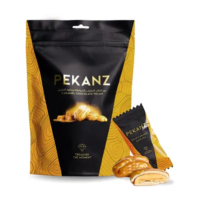 Produktbild von Pekanz Geröstete Pekannüsse mit Schokolade und Karamell überzogen, 200 g