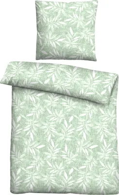 Produktbild von Traumhaft schlafen - Castell - Markenbettwäsche Feinbiber Bettwäsche 0301131 BLÄTTER color: mint, size: 1x 155x220 cm + 1x 80x80 cm