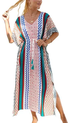 Produktbild von Strandkleid lang, Maxi-Kaftan, One Size, blau, für sonnige Tage